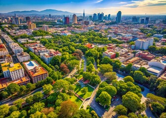 Obraz premium Aerial View of Urban Fabric Surrounding Parque Mexico and Av Amsterdam in Colonia Hipódromo, Mexico City