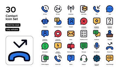 Contact Filled Line Icon Set: Dialogue, Chats, and Interactive Communication Icons
