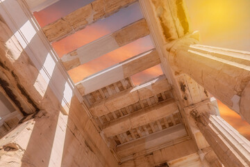 greece capital athens and acropolis ancient artifacts touristic points of interest daytime and sunset light