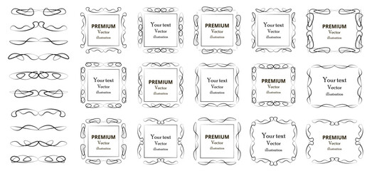 Calligraphic design elements . Decorative swirls or scrolls, vintage frames , flourishes, labels and dividers. Retro vector illustration