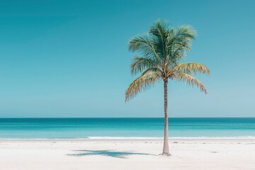 Obraz premium Palm Tree on a White Sandy Beach with Turquoise Ocean