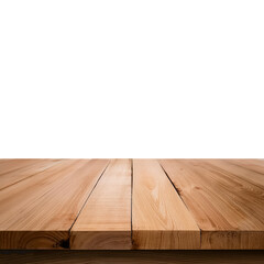 Empty wooden table, isolated white background