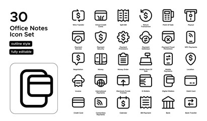 Financial and Payment Line Icon Set: Billing, Invoices, Transactions, and Money Management Icons
