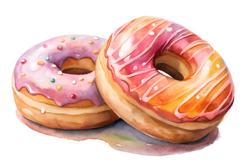 Watercolor hand drawn Glazed Donuts on a white background