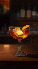 Stylized Godfather Cocktail with Whiskey and Amaretto in an Elegant Crystal Glass – Cartoon Illustration