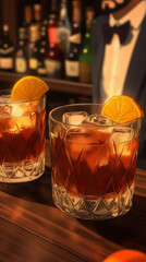 Anime-Style Godfather Cocktail with Ice and Orange Garnish in a Crystal Glass – Vibrant Cartoon Art
