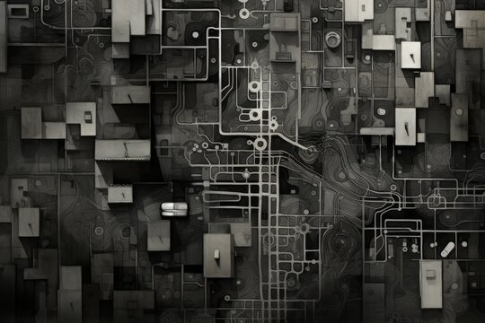 Elegant black and white map design featuring geometric shapes and lines for professional appeal