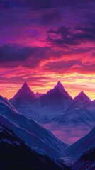 Grandiose peaks silhouetted against the vibrant canvas of a sunrise sky, 4K hyperrealistic photo