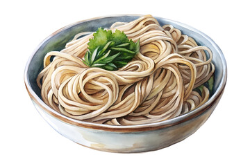 Watercolor hand drawn Soba Noodles on a white background