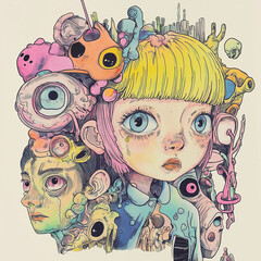 Surreal Anime Girl PNG – Creepy Cute, Weird Art for Sublimation