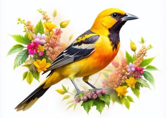 Stunning Double Exposure of Hooded Oriole with Nature Elements for Wildlife Art