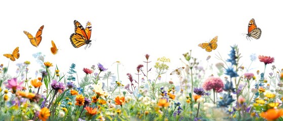 Colorful Butterflies and Vibrant Flower Field Scene