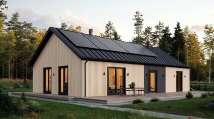 Obraz premium Cozy Cottage in Countryside with Solar Roof