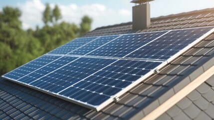 Obraz premium Modern House with Sleek Solar Panels on the Roof