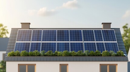 Fototapeta premium Modern Rooftop Garden with Solar Panels on Townhouse