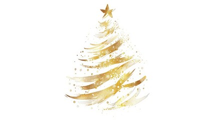 Golden Christmas tree vector line art