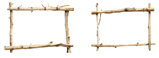Square frame made of wooden stick isolated on a transparent background, Cutout PNG