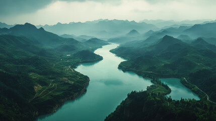 Breathtaking landscape of mountains and river, showcasing natures beauty