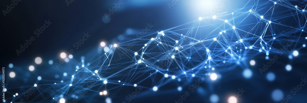 Poster dark blue background with white futuristic technology and digital connection lines in a hexagonal sh