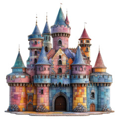 Fototapeta premium Colorful Fantasy Castle With Turrets and Spires