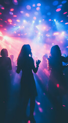 Fototapeta premium silhouette and people at a party, people dancing, disco