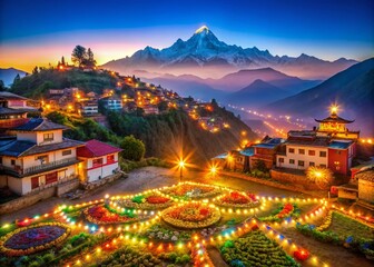 Obraz premium Stunning Landscape of Tihar Festival in Nepal - Colorful Lights and Natural Beauty