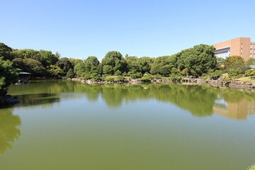 Dai-Sensui Pond in Kiyosumi Garden, Tokyo, Japan