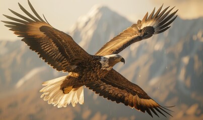 Obraz premium Majestic eagle soaring in the sky, 4K hyperrealistic photo