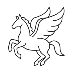 Fototapeta premium Pegasus flying with open wings line icon. Mythical winged horse symbol in minimal line art style.