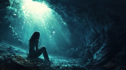 Fototapeta premium Sometimes you have to dive deep into your fears to discover the treasures of courage and resilience.