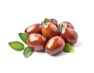 Ripe dates fruits with leaves