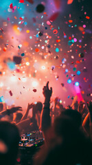 nightclub photography, dark techno club with people dancing and laser lights shining in the background, blue lighting