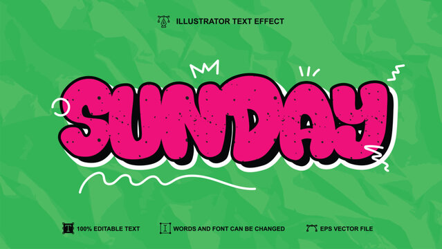 Sunday text style, doodle effects, graphity cartoon editable text effect