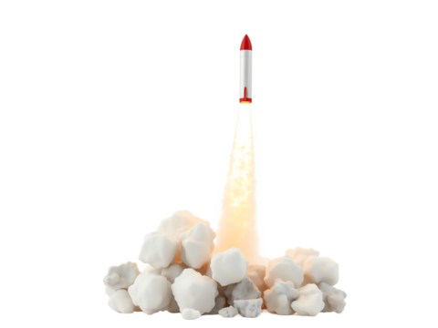 rocket launch on white background