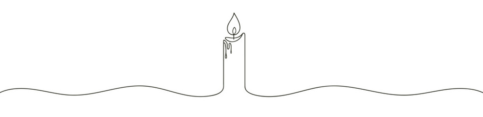 Continuous line drawing of candle. Candle one line icon. One line drawing background. Vector illustration. Christmas candle icon, the candle is drawn with one continuous line. Vector illustration.