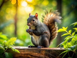 Black Eastern Gray Squirrel Eating on a Wooden Sign in Nature