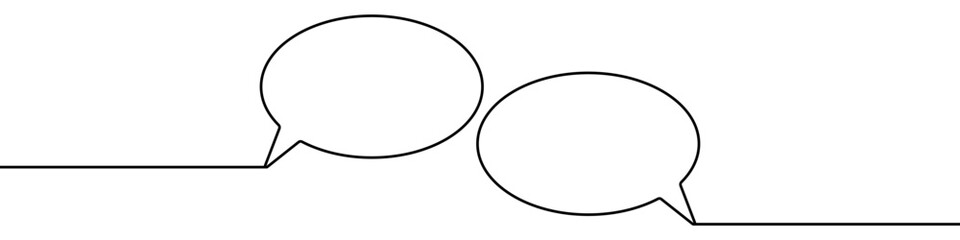 continuous single line drawing of two speech bubbles, conversation symbol line art vector illustration