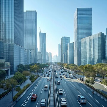 Cityscape in one point perspective on midday