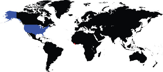 Liberia and United States maps on a global map vector