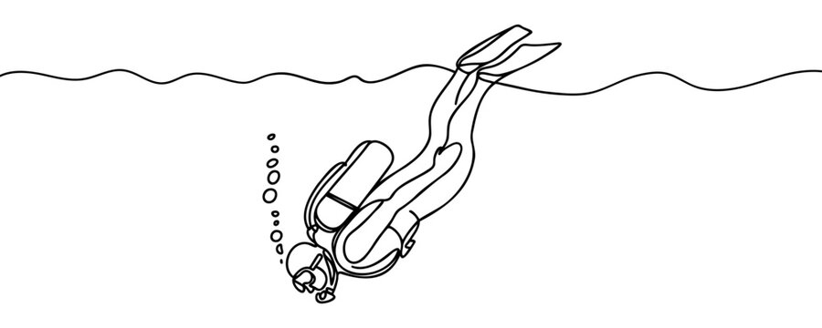 black and white diver underwater clip art preview