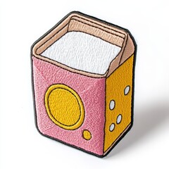 Milk carton embroidered patch badge on isolated white background, vector badge and patch collection for print or embroidery