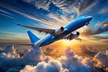 Fototapeta premium Stunning Portrait of a Boeing 7378AS Aircraft in Flight with Dynamic Sky Background