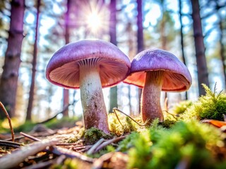 Fototapeta premium Stunning Purple Fungi Cortinarius sp in Lush Forest Setting - Captivating Nature Photography