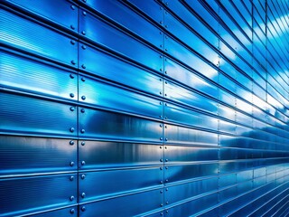 Blue Shiny Metal Wall Structure with Gap Between Steel Plates - Abstract Industrial Design Photography