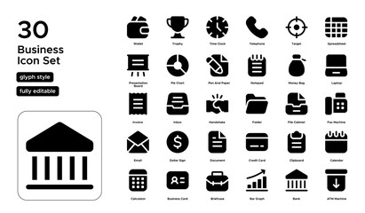 Business Glyph Icon Set: Enterprises, Corporate Structure, and Business Operations Icons

