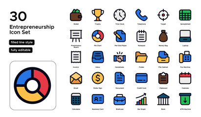 Entrepreneurship Filled Line Icon Set: Innovation, Business Creation, and Growth Strategies Icons
