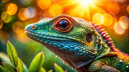 Fototapeta premium Bokeh Effect Lizard Close-up: Unique No-Tail Reptile Beauty in Nature