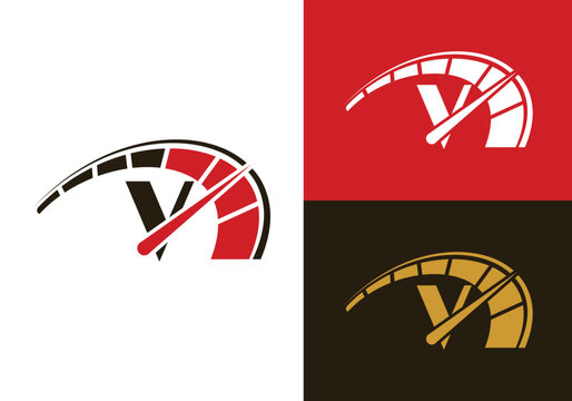 Letter V Cars Repair With Speedometer logo design template, Car Automotive company logo sign symbol.