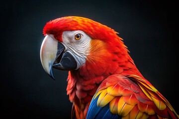 Obraz premium Stunning Scarlet Macaw Portrait on Black Background for Bird Lovers