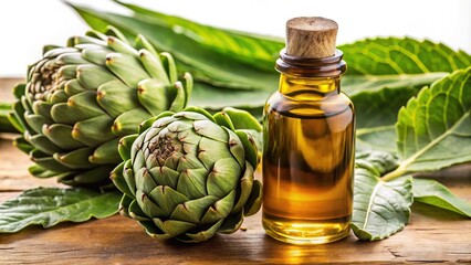 Fisheye Artichoke Leaf Extract bottle with artichoke leaves